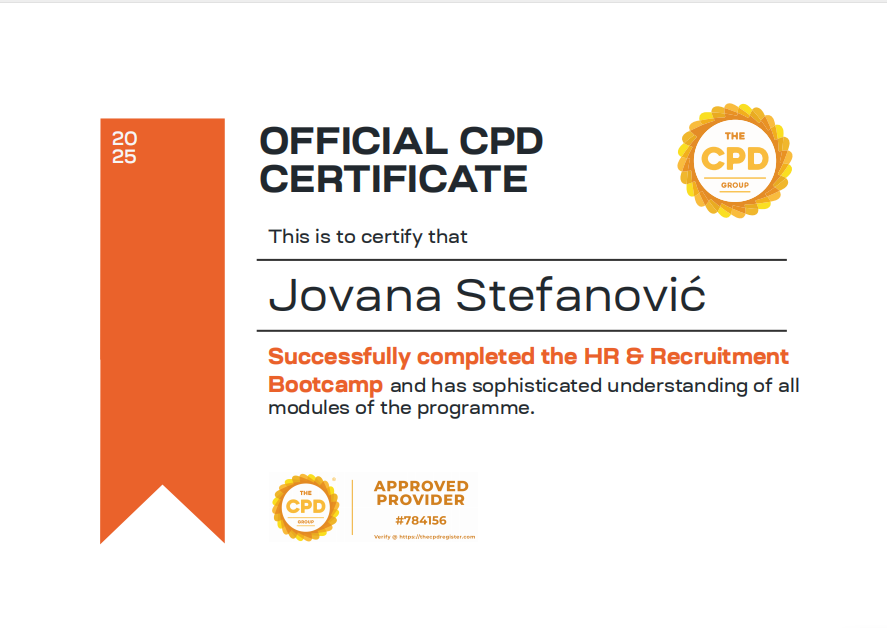 CPD Certificate preview — HR & Recruitment Bootcamp